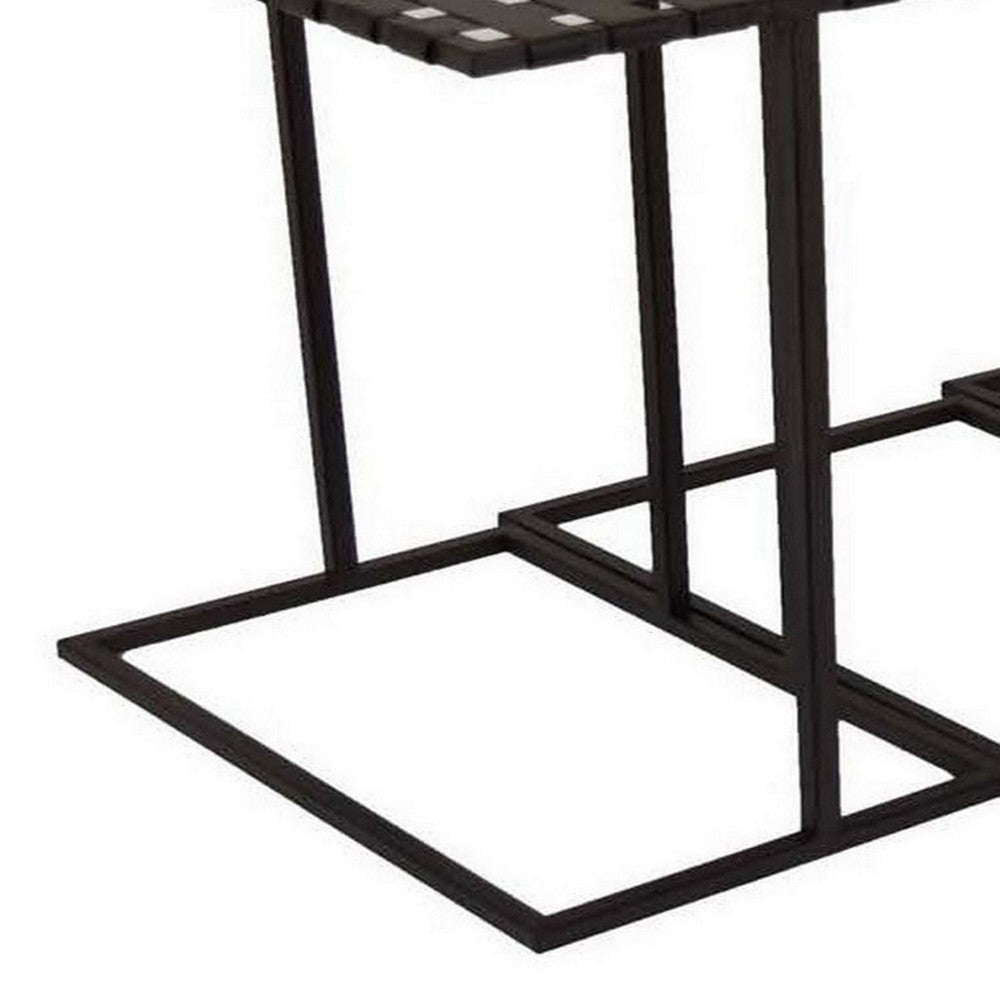 Set of 3 Plant Stand Side Tables Rectangular Mesh Top Black Metal Frame By Casagear Home BM315671