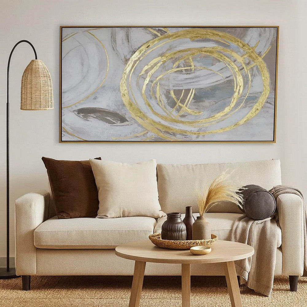 51 x 81 Framed Canvas Oil Painting, Abstract, Natural Fiber, Gray, Gold By Casagear Home