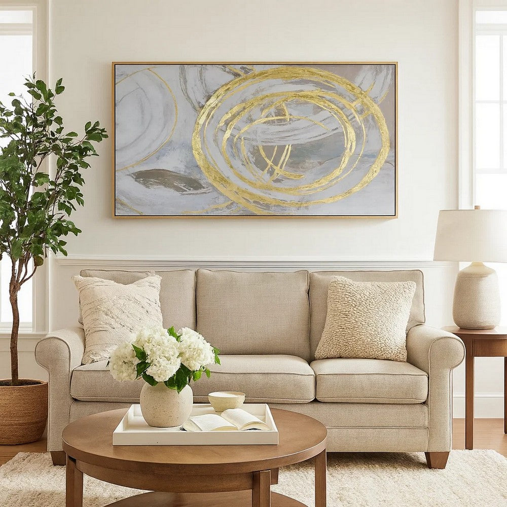 51 x 81 Framed Canvas Oil Painting, Abstract, Natural Fiber, Gray, Gold By Casagear Home