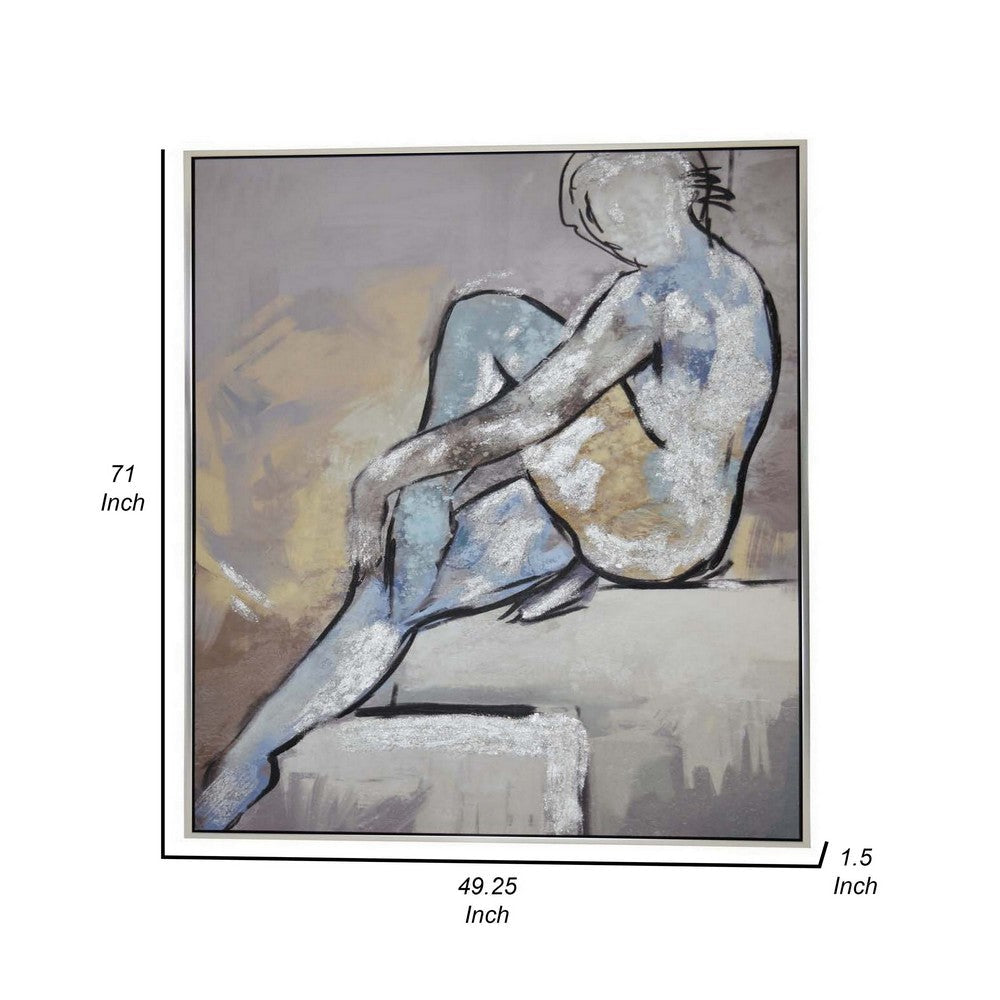 Iamo 49 x 71 Framed Canvas Oil Painting Female Pose Natural Fiber Blue By Casagear Home BM315678