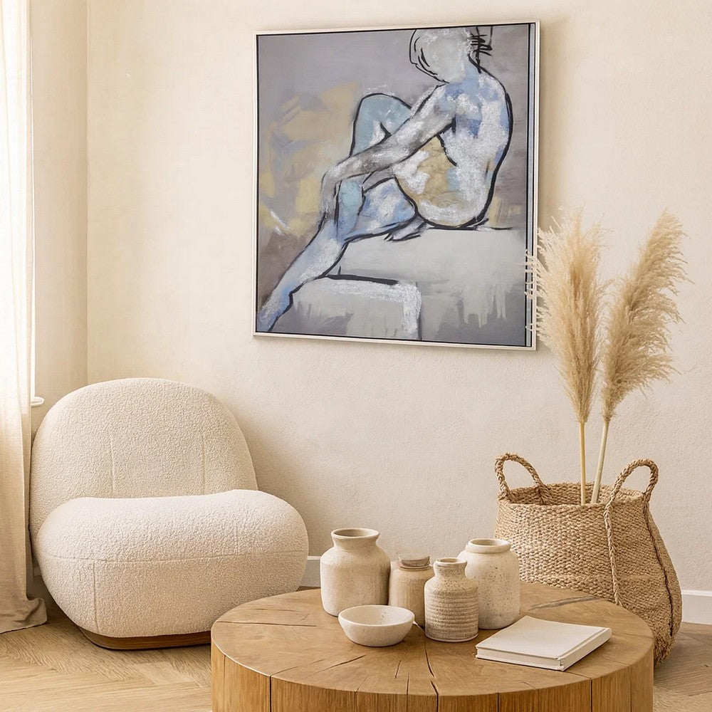 Iamo 49 x 71 Framed Canvas Oil Painting, Female Pose, Natural Fiber, Blue By Casagear Home