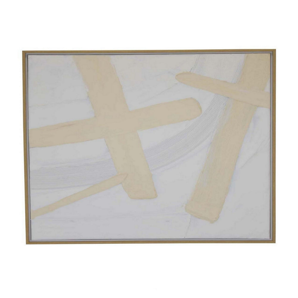 40 x 40 Framed Canvas Oil Painting, Abstract, Natural Fiber, White, Yellow By Casagear Home