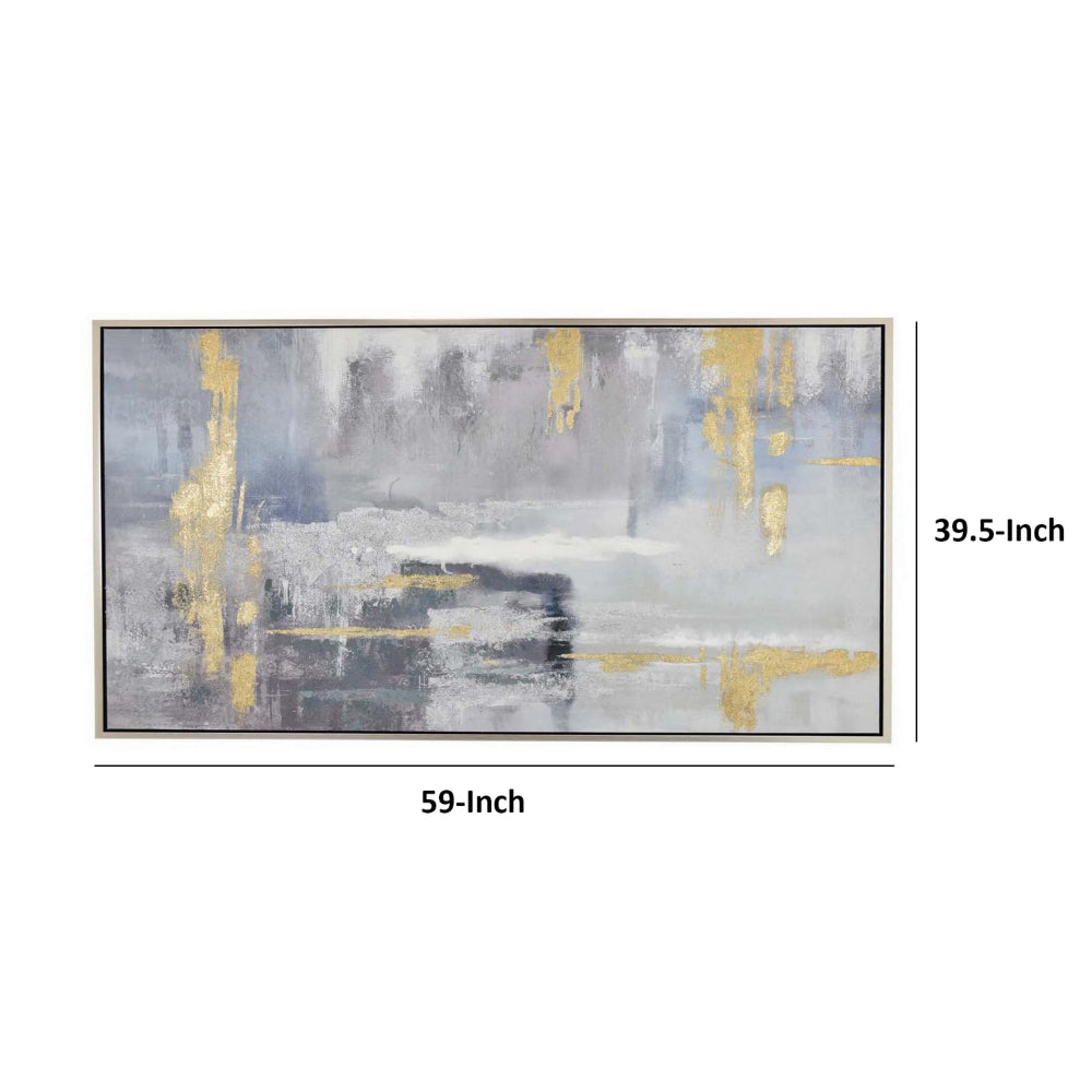 40 x 59 Inch Modern Wall Art, Home Decor Canvas Oil Painting, Blue Gold By Casagear Home