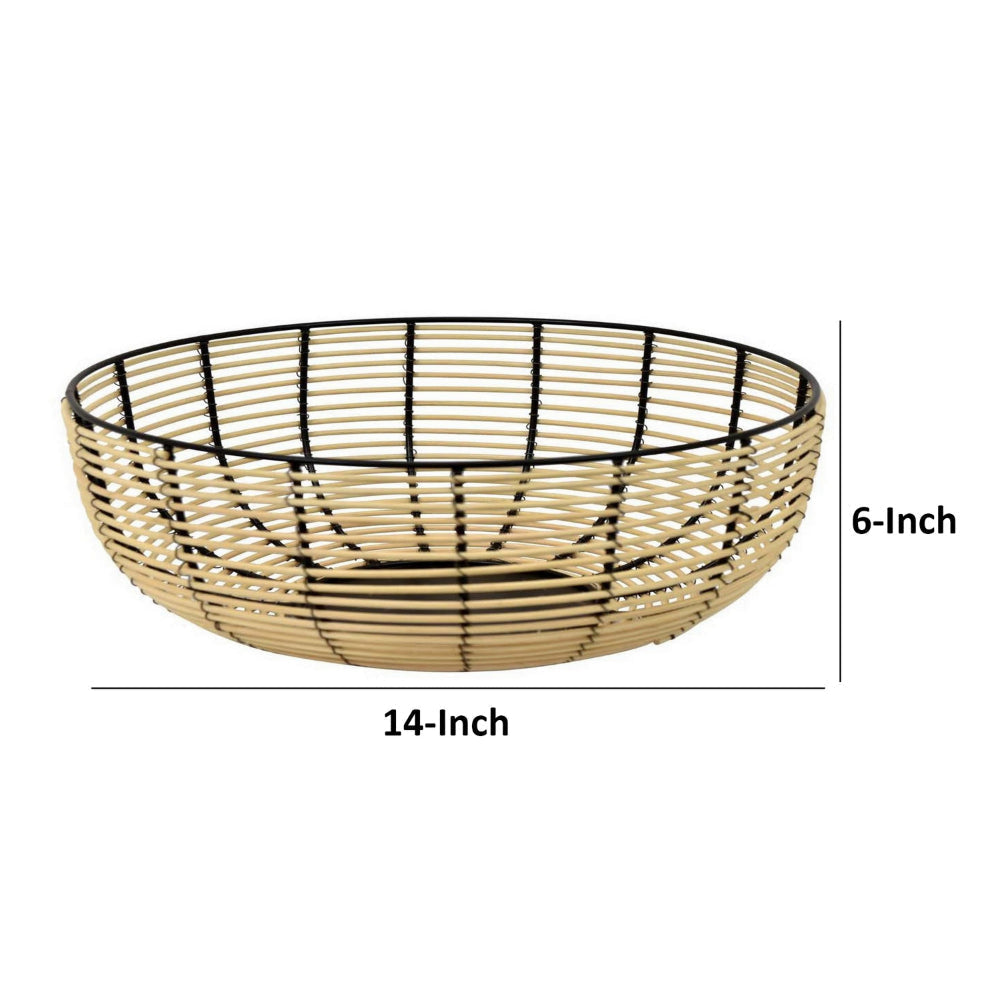 14 Inch Decorative Bowl Accent Wired Woven Basket Black Natural Brown By Casagear Home BM315694