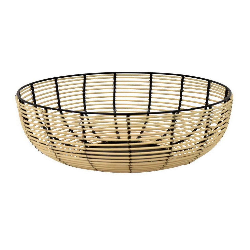 14 Inch Decorative Bowl Accent Wired Woven Basket Black Natural Brown By Casagear Home BM315694