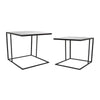 Modern Plant Stand Side Table Set of 2, Square Marble Stackable Black Metal By Casagear Home