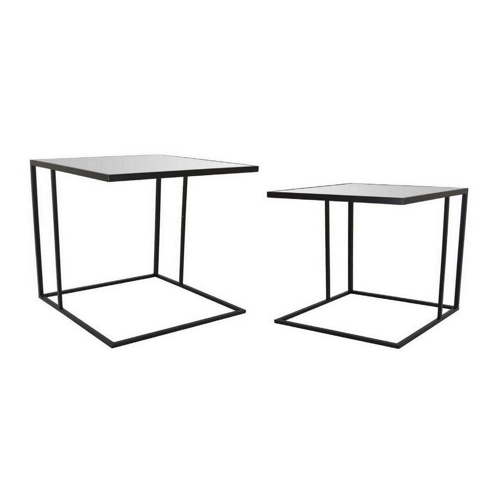 Modern Plant Stand Side Table Set of 2 Square Marble Stackable Black Metal By Casagear Home BM315696