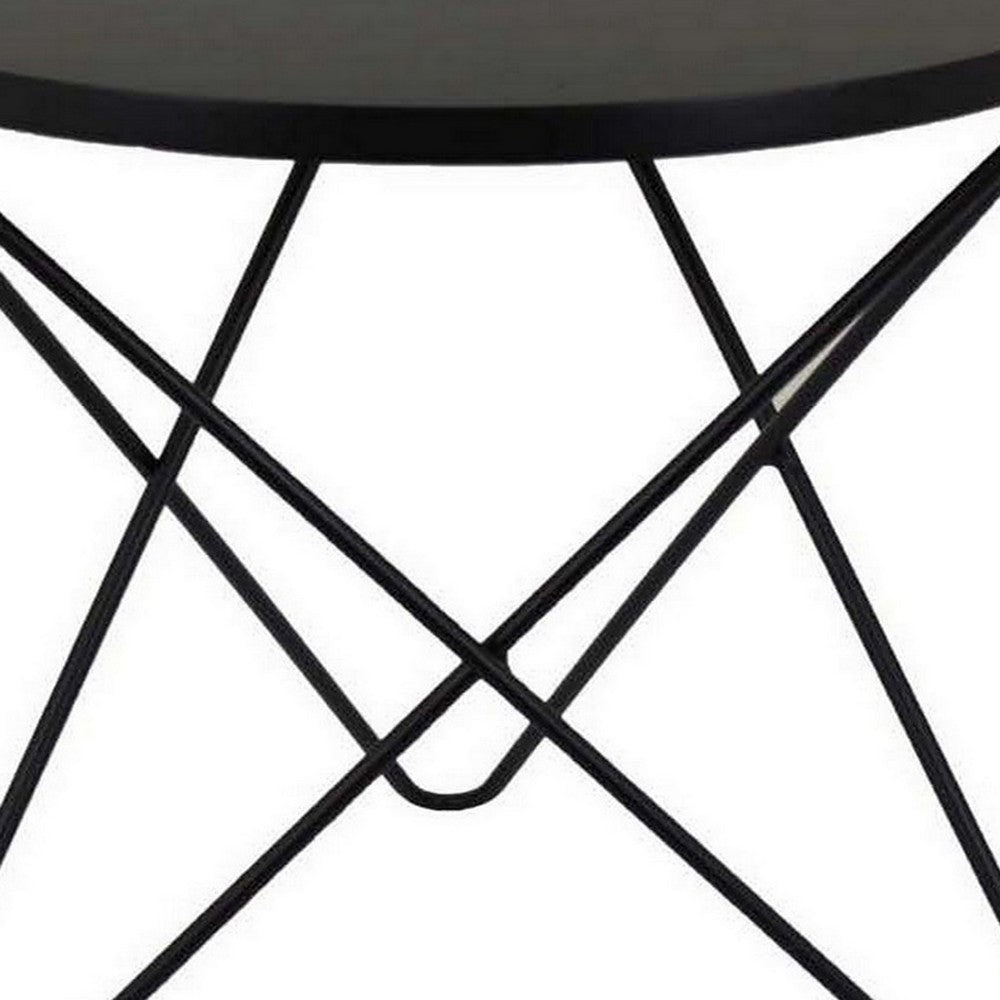 20 Inch Modern Plant Stand Side End Table Round Metal V Base Black By Casagear Home BM315699