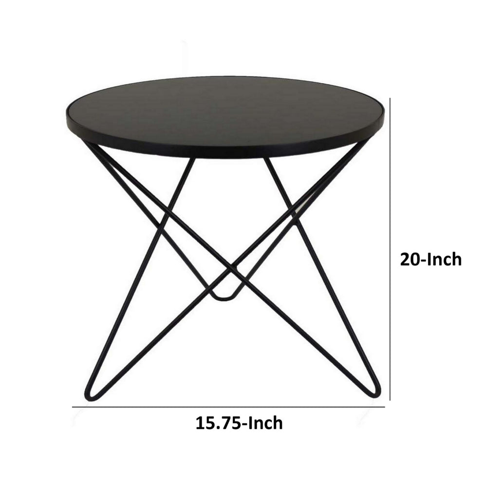 20 Inch Modern Plant Stand Side End Table, Round, Metal V Base, Black By Casagear Home