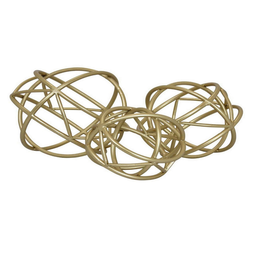 Modern Tabletop Decor Orb Set of 3, Accent Piece Accessories, Gold Metal By Casagear Home