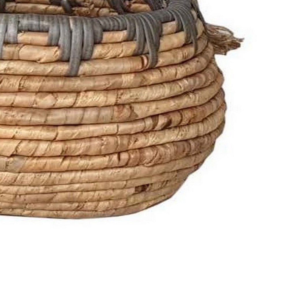 Decorative Storage Basket Set of 2, Handwoven Water Hyacinth Fiber, Brown By Casagear Home