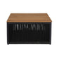 Miri 30 Inch Outdoor Coffee Table Teak Wood Slatted Top Black Rope By Casagear Home BM315709