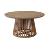 55 Inch Outdoor Dining Table, Slatted, Fluted Base, Brown Eucalyptus Wood By Casagear Home