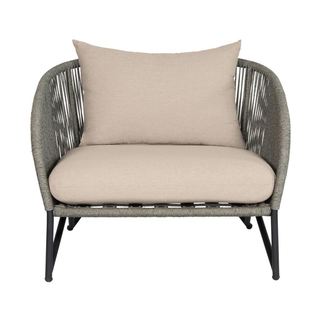 Jax 35 Inch Outdoor Patio Accent Chair Gray Rope Frame Olefin Cushions By Casagear Home BM315714