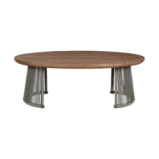 Jax 47 Inch Outdoor Coffee Table, Oval Slatted Top, Gray Rope Braiding By Casagear Home