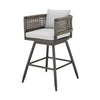 Piper 26 Inch Outdoor Swivel Counter Stool Chair Rope Woven Gray Cushions By Casagear Home BM315716