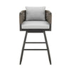 Piper 30 Inch Outdoor Swivel Barstool Chair Rope Woven Gray Cushions By Casagear Home BM315717