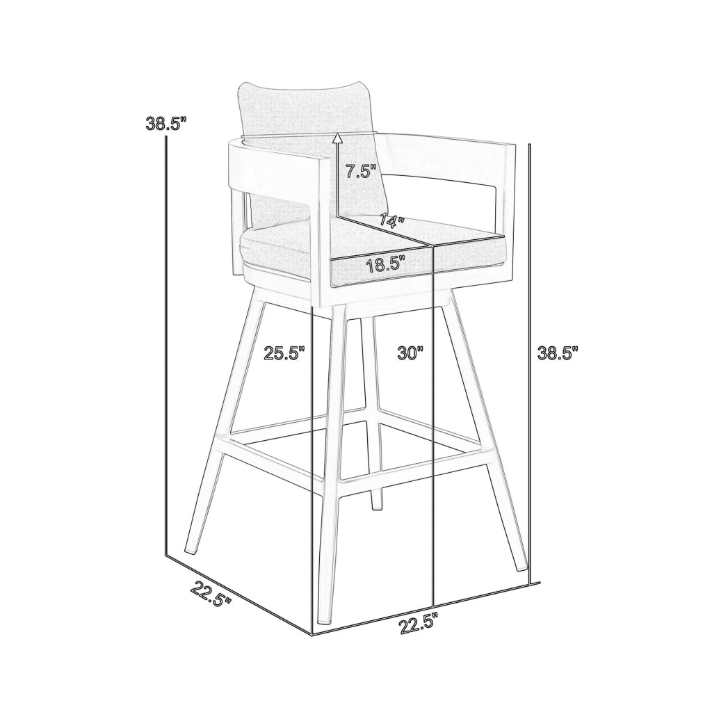 Enya 30 Inch Outdoor Swivel Barstool Chair Gray Aluminum Cushions By Casagear Home BM315719