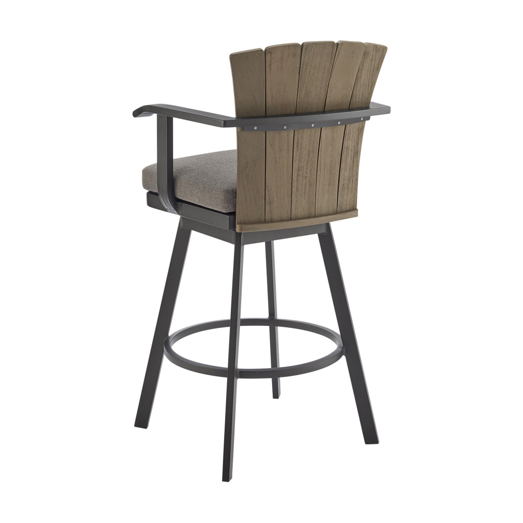 Luna 26 Inch Outdoor Swivel Counter Stool Chair Rustic Teak Wood Black By Casagear Home BM315720