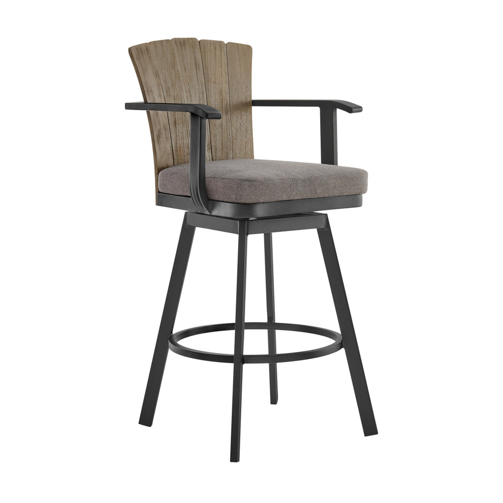 Luna 26 Inch Outdoor Swivel Counter Stool Chair Rustic Teak Wood Black By Casagear Home BM315720