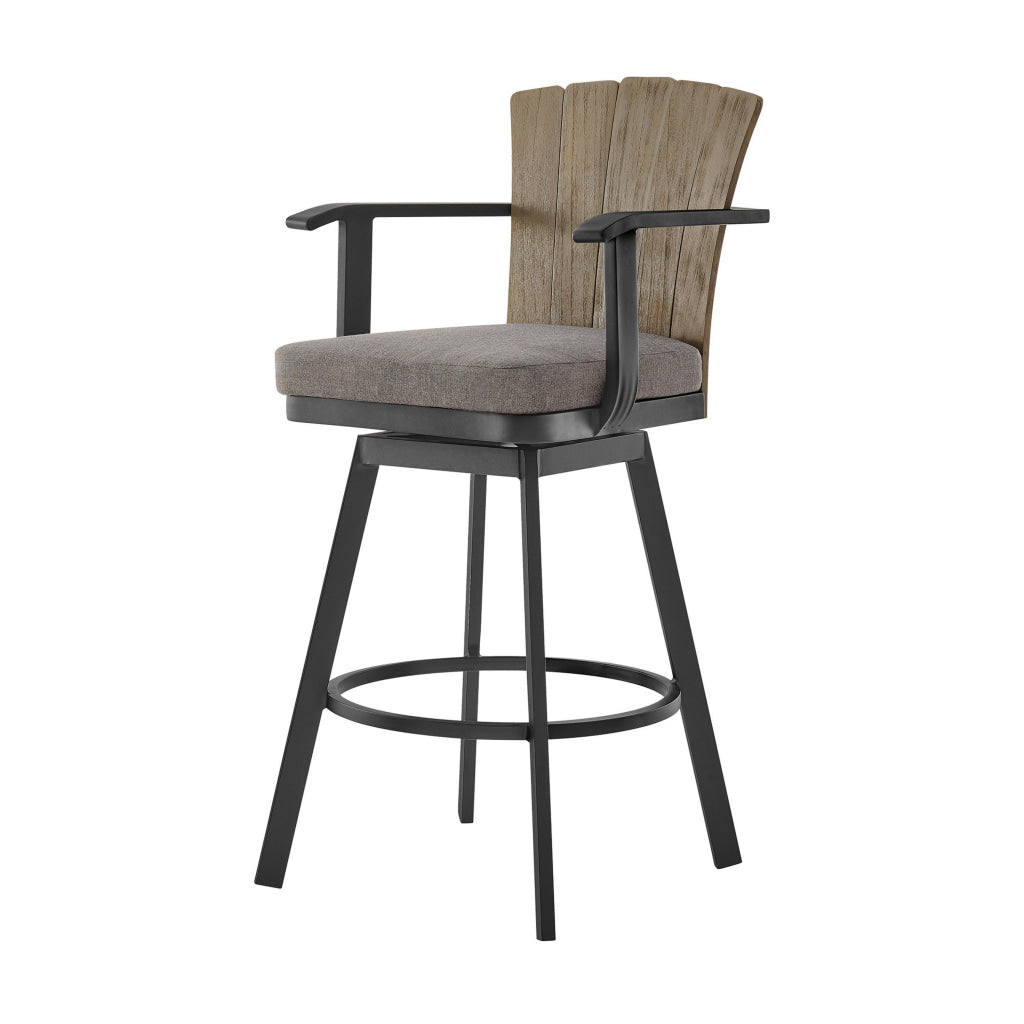 Luna 30 Inch Outdoor Swivel Barstool Chair Rustic Teak Wood Black By Casagear Home BM315721