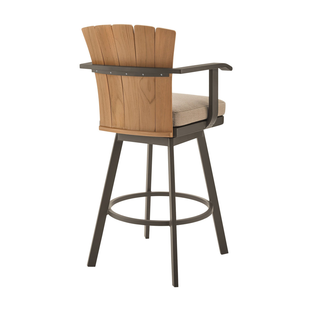 Luna 26 Inch Outdoor Swivel Counter Stool Chair Rustic Teak Wood Brown By Casagear Home BM315722