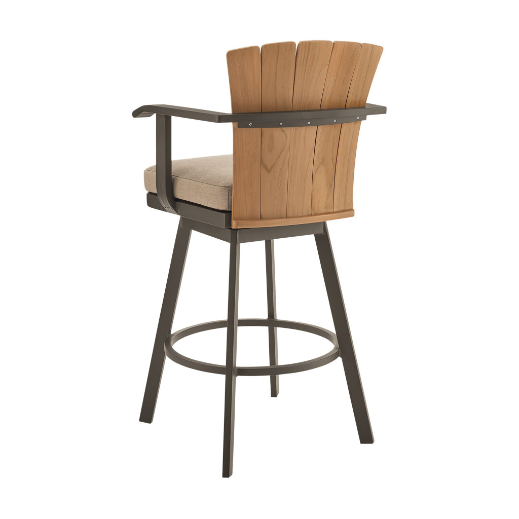 Luna 26 Inch Outdoor Swivel Counter Stool Chair Rustic Teak Wood Brown By Casagear Home BM315722