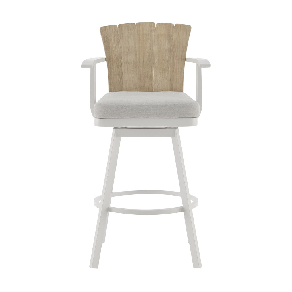 Luna 26 Inch Outdoor Swivel Counter Stool Chair Rustic Teak Wood White By Casagear Home BM315724