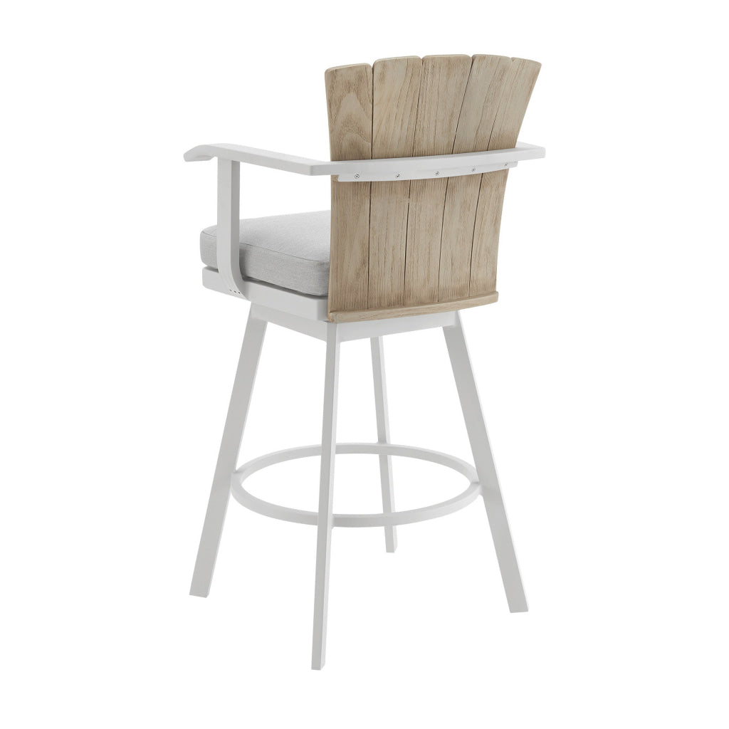 Luna 26 Inch Outdoor Swivel Counter Stool Chair Rustic Teak Wood White By Casagear Home BM315724