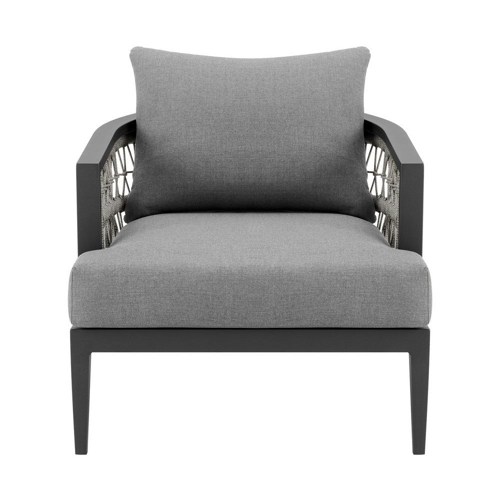 Hosa 30 Inch Outdoor Patio Armchair Sleek Aluminum Frame Gray Woven Rope By Casagear Home BM315726