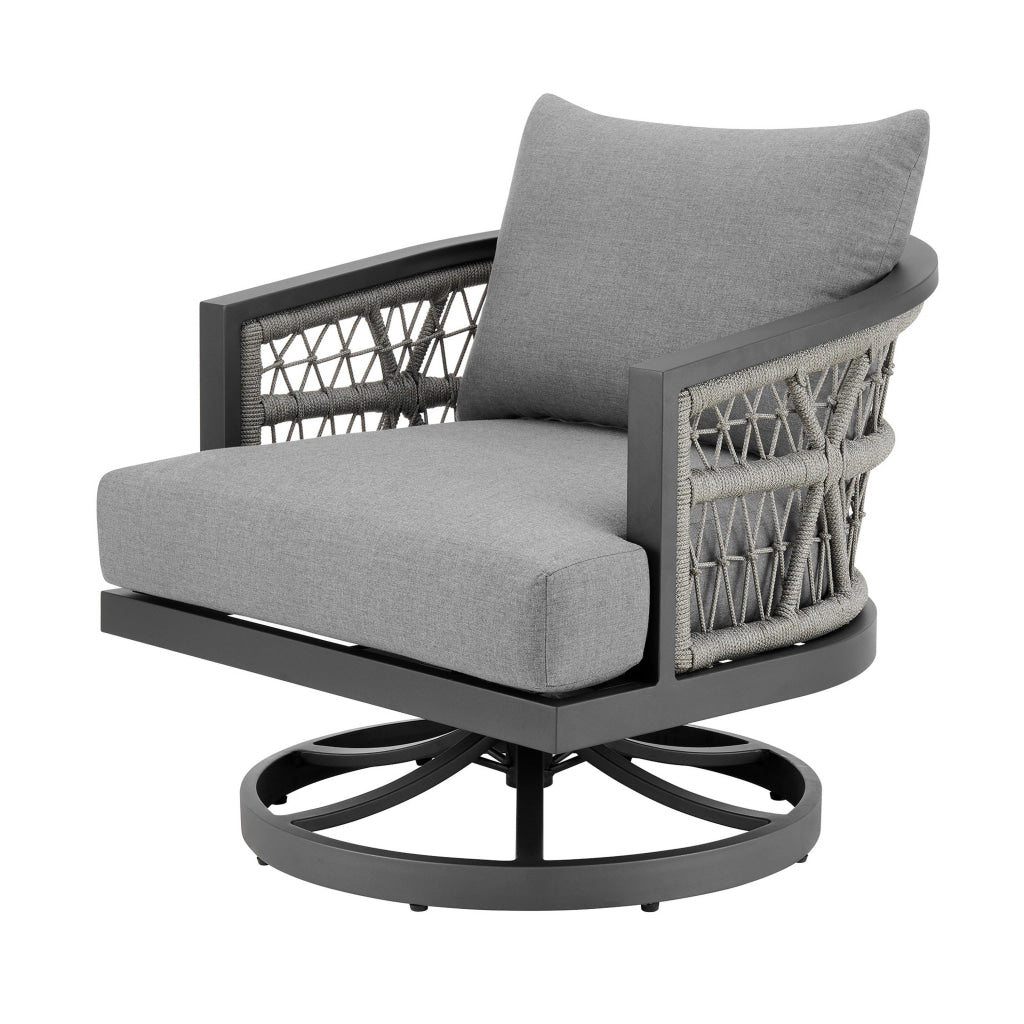 Hosa 30 Inch Outdoor Patio Swivel Armchair Gray Metal Frame Woven Rope By Casagear Home BM315728