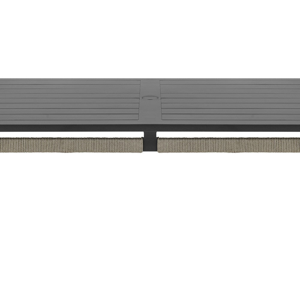 Hosa 66 Inch Outdoor Dining Table Rectangular Slatted Top Gray Rope Apron By Casagear Home BM315731