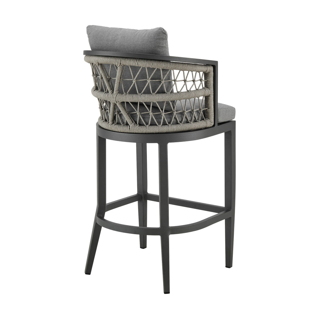 Hosa 26 Inch Outdoor Patio Counter Stool Chair Gray Aluminum Woven Rope By Casagear Home BM315732