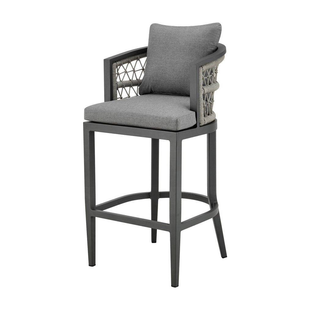 Hosa 26 Inch Outdoor Patio Counter Stool Chair Gray Aluminum Woven Rope By Casagear Home BM315732