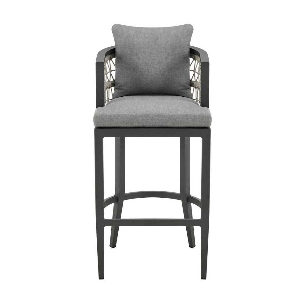 Hosa 30 Inch Outdoor Patio Barstool Chair Gray Aluminum Woven Rope By Casagear Home BM315733