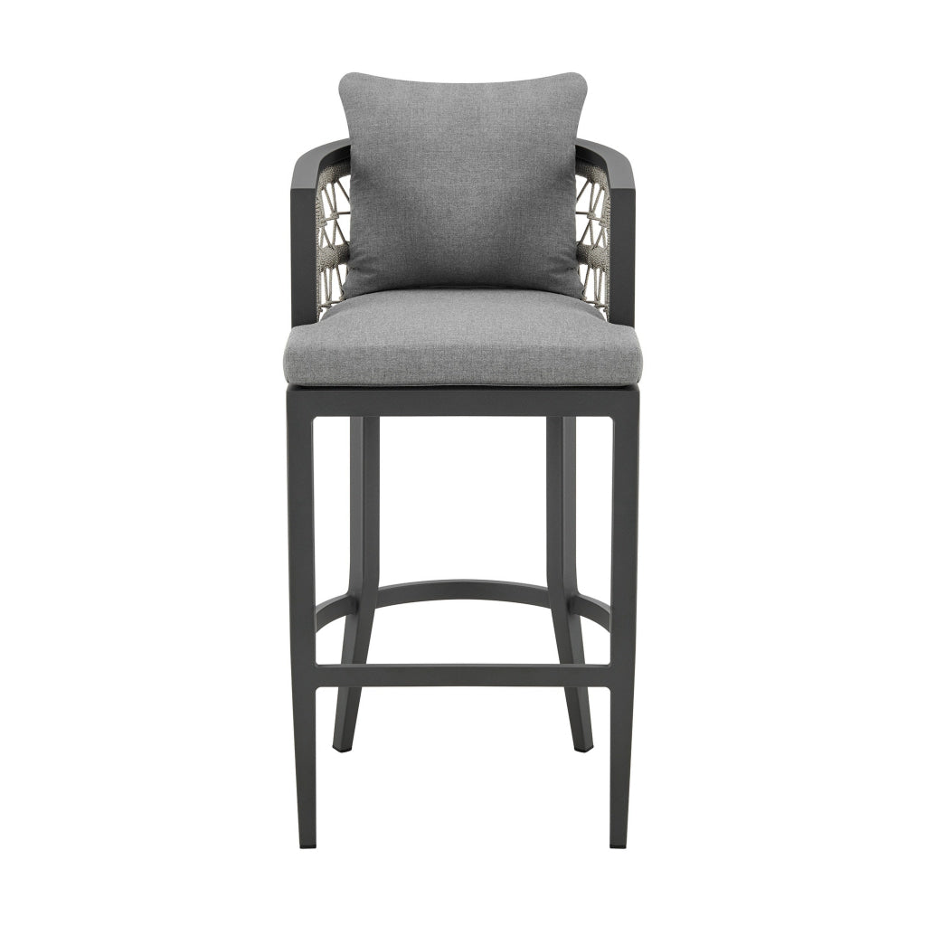 Hosa 30 Inch Outdoor Patio Barstool Chair Gray Aluminum Woven Rope By Casagear Home BM315733