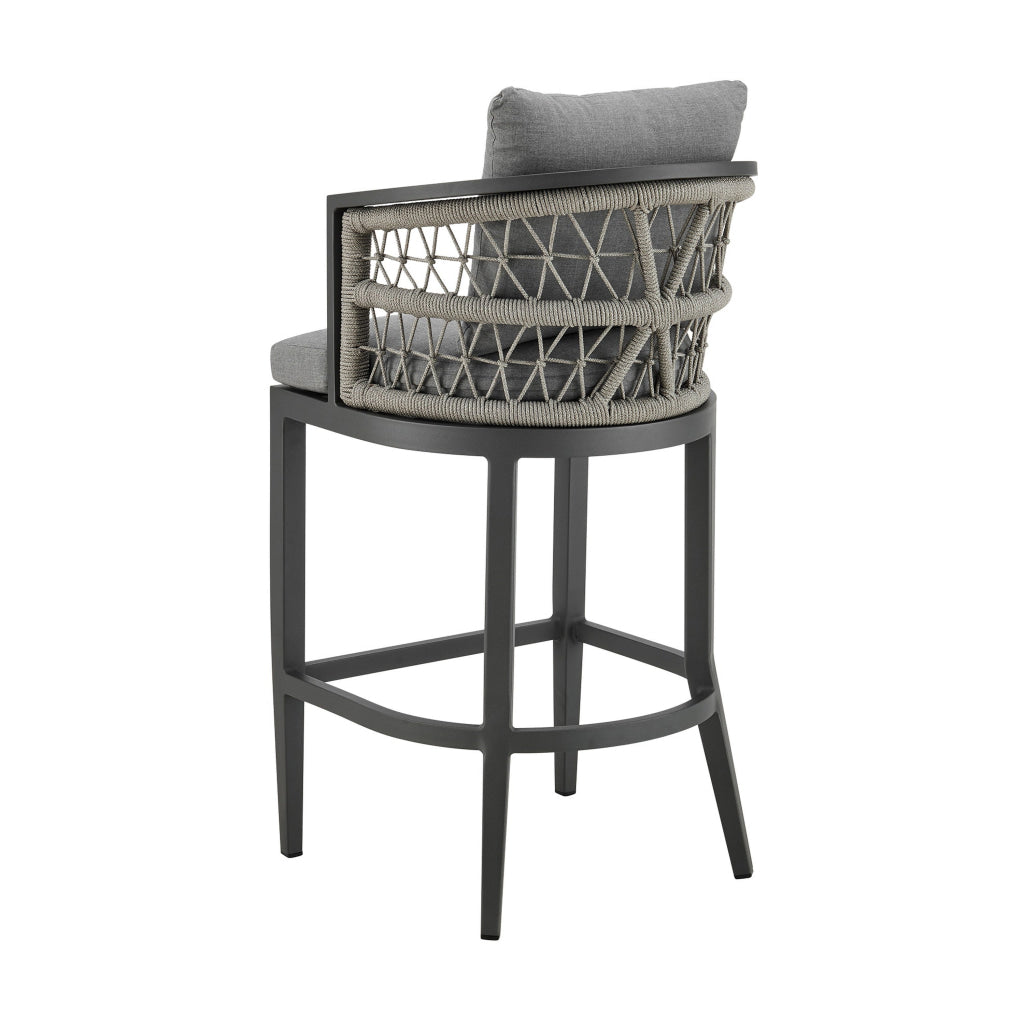 Hosa 30 Inch Outdoor Patio Barstool Chair Gray Aluminum Woven Rope By Casagear Home BM315733