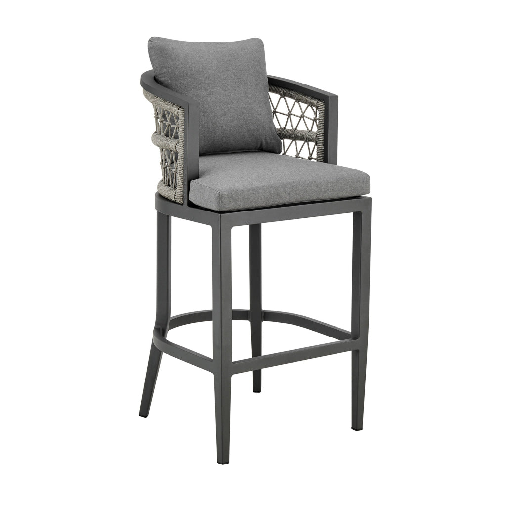 Hosa 30 Inch Outdoor Patio Barstool Chair Gray Aluminum Woven Rope By Casagear Home BM315733