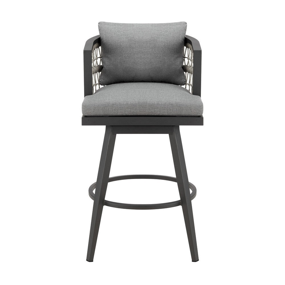 Hosa 30 Inch Outdoor Swivel Barstool Chair Gray Aluminum Woven Rope By Casagear Home BM315735