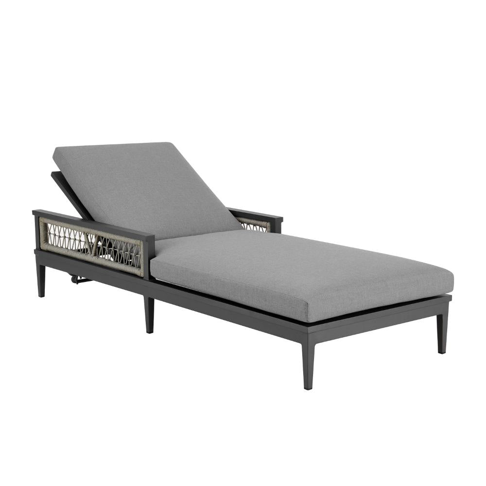 Hosa 83 Inch Outdoor Adjustable Chaise Lounger Aluminum Gray Woven Rope By Casagear Home BM315736