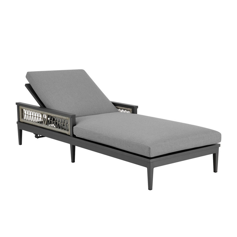 Hosa 83 Inch Outdoor Adjustable Chaise Lounger, Aluminum, Gray Woven Rope By Casagear Home