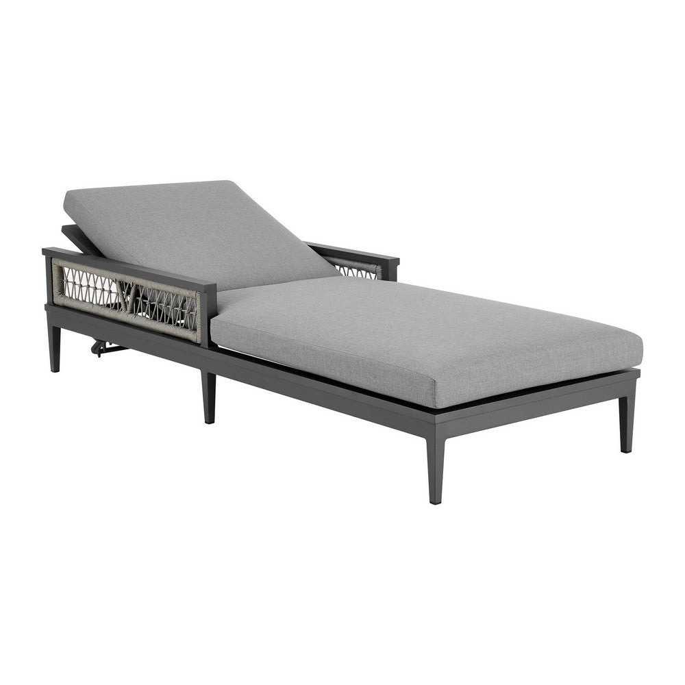 Hosa 83 Inch Outdoor Adjustable Chaise Lounger, Aluminum, Gray Woven Rope By Casagear Home