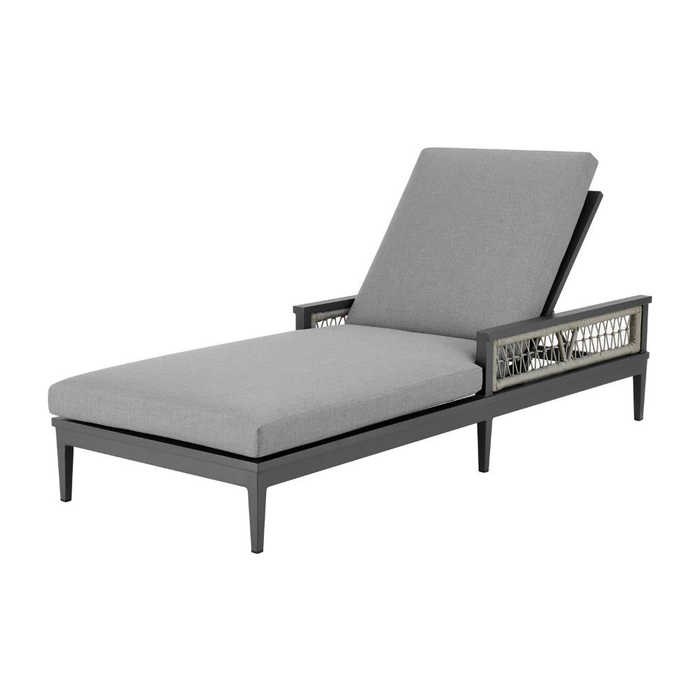 Hosa 83 Inch Outdoor Adjustable Chaise Lounger Aluminum Gray Woven Rope By Casagear Home BM315736