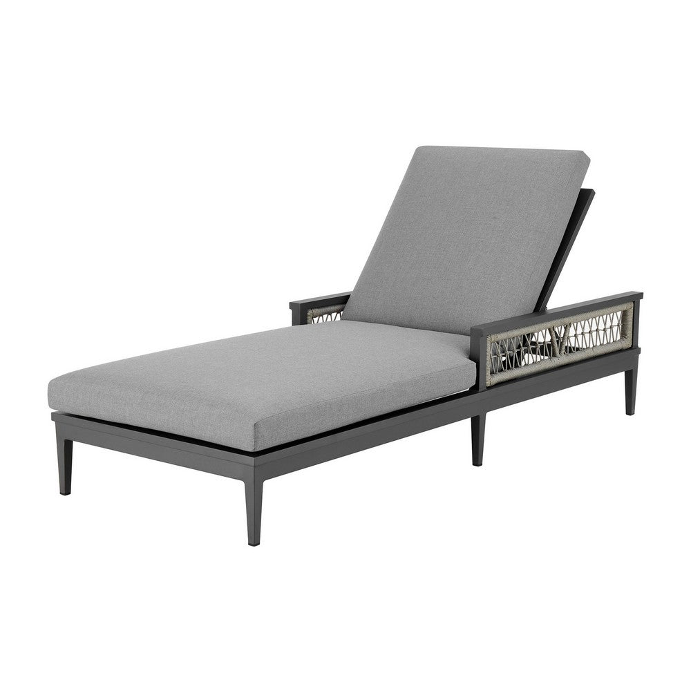 Hosa 83 Inch Outdoor Adjustable Chaise Lounger, Aluminum, Gray Woven Rope By Casagear Home