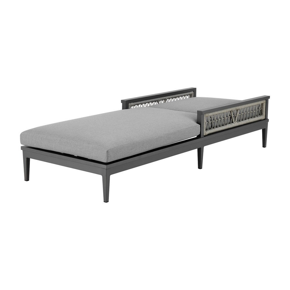 Hosa 83 Inch Outdoor Adjustable Chaise Lounger, Aluminum, Gray Woven Rope By Casagear Home