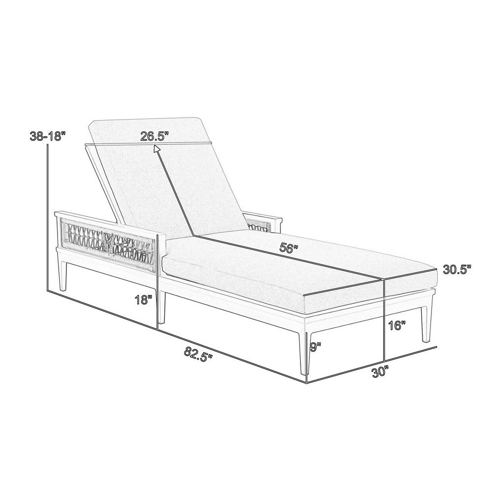 Hosa 83 Inch Outdoor Adjustable Chaise Lounger, Aluminum, Gray Woven Rope By Casagear Home
