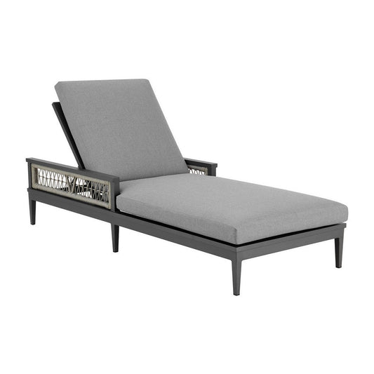 Hosa 83 Inch Outdoor Adjustable Chaise Lounger, Aluminum, Gray Woven Rope By Casagear Home