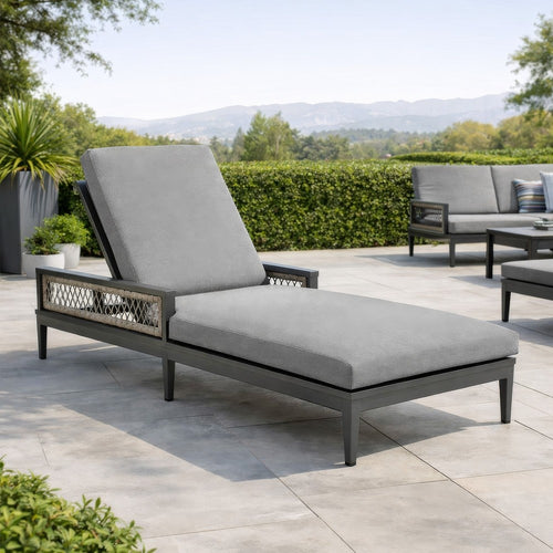 Hosa 83 Inch Outdoor Adjustable Chaise Lounger, Aluminum, Gray Woven Rope By Casagear Home