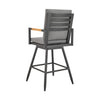 Razi 26 Inch Outdoor Swivel Counter Stool Chair Black Metal Gray Cushions By Casagear Home BM315737