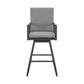 Razi 30 Inch Outdoor Swivel Barstool Chair, Black Aluminum, Gray Cushions By Casagear Home